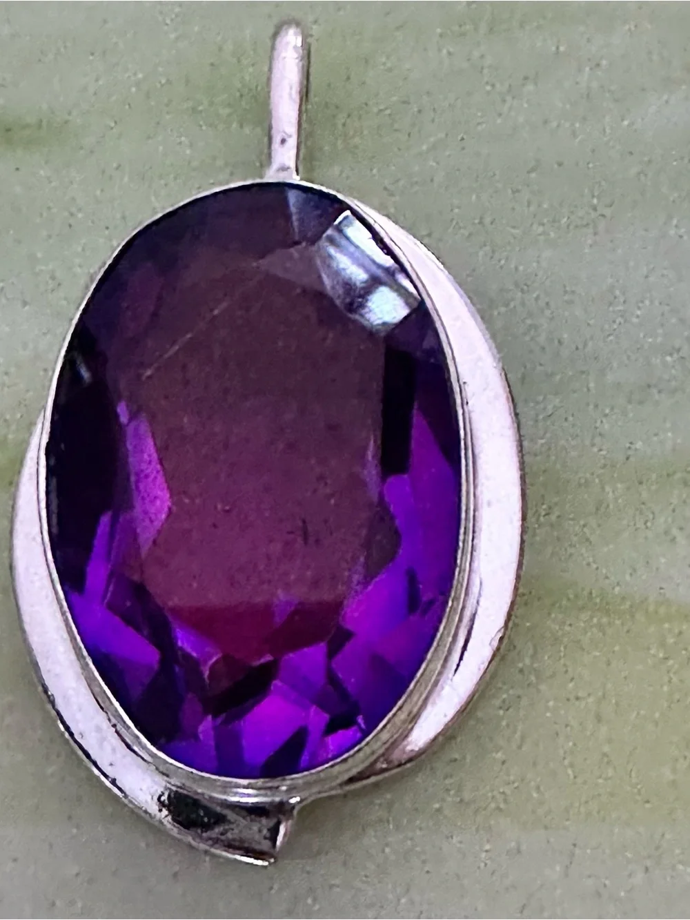Artisan Silver Pendant with Vivid Purple lab created, amethyst Faceted Stone